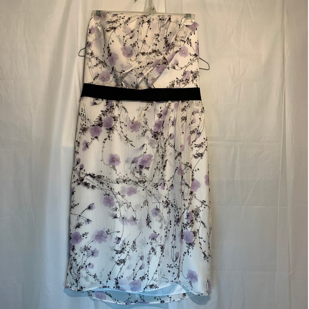 Davids Bridal Dress Womens 8 Floral Strapless Crinkle Chiffon Cascade Ruffle